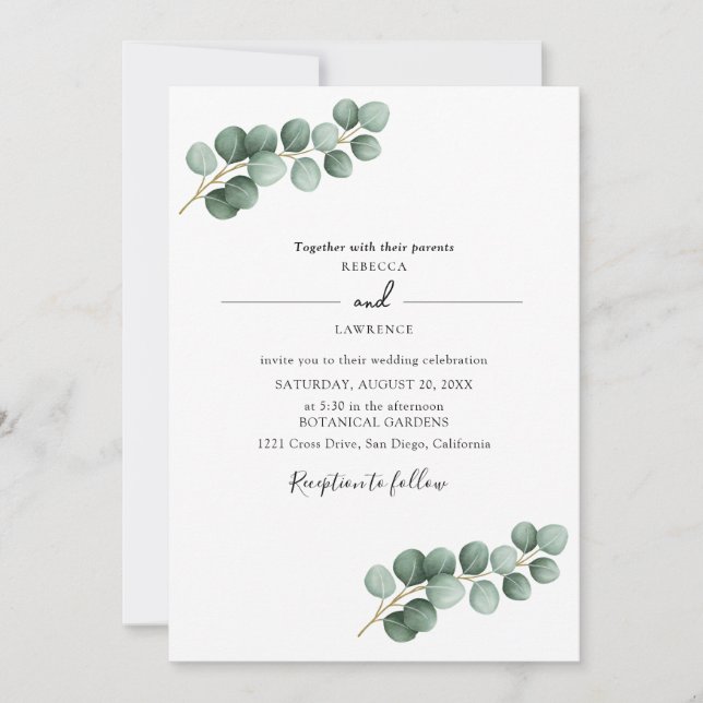 Eucalyptus Leaves Greenery  Invitation (Front)