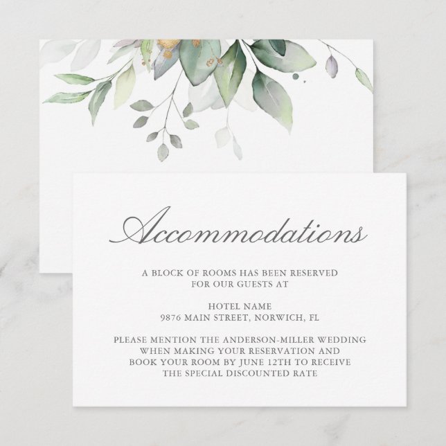 Eucalyptus Leaves Greenery Wedding Accommodation Enclosure Card (Front/Back)