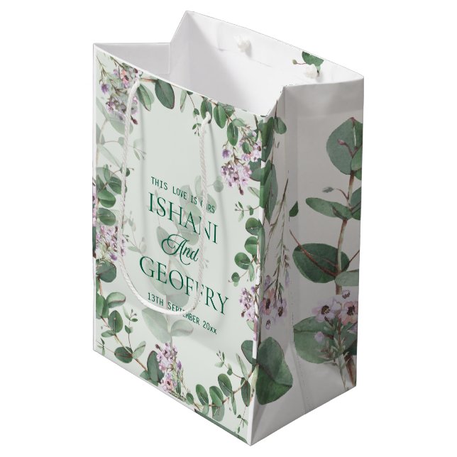 Eucalyptus Leaves Greenery Wedding Medium Gift Bag (Front Angled)