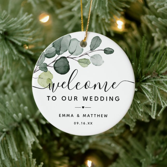 Eucalyptus Leaves Greenery Wedding Welcome Favour Ceramic Ornament (Tree)