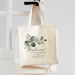 Eucalyptus Leaves Greenery Wedding Welcome Tote Bag<br><div class="desc">Eucalyptus leaves greenery with modern calligraphy and classic typography for destination wedding tote bag.</div>