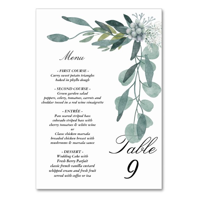  Eucalyptus leaves Menu and Table Tent Sign Number (Front)