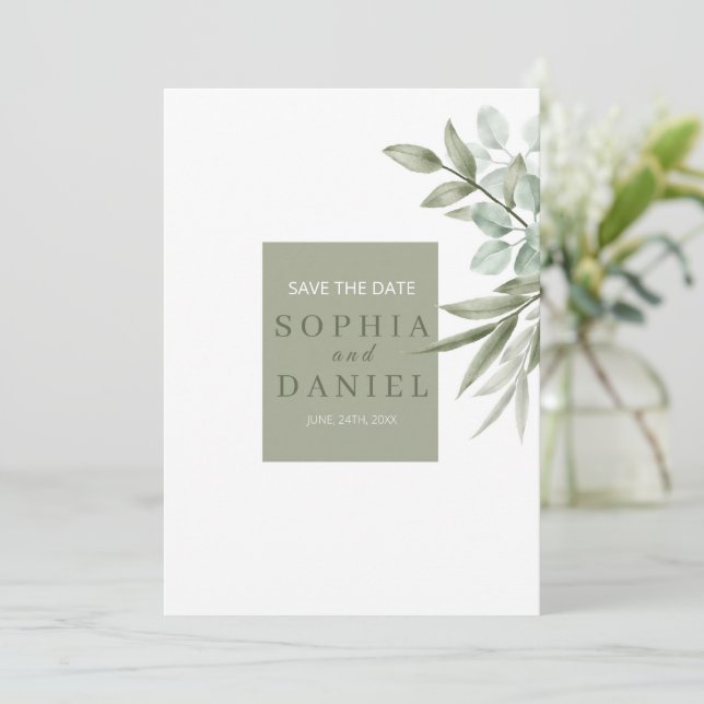 Eucalyptus Leaves Minimalist Save The Date (Standing Front)