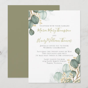 Eucalyptus Leaves Minimalist Watercolor Elegant Invitation