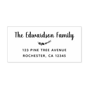 Eucalyptus leaves modern script return address self-inking stamp