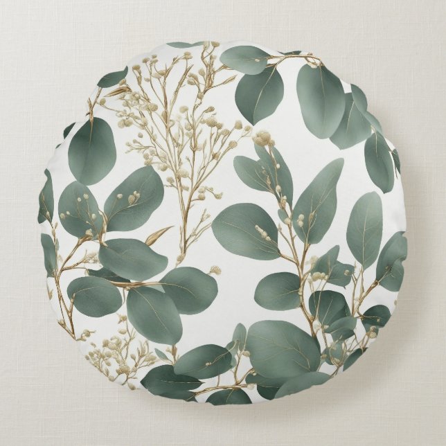 Eucalyptus Leaves Pattern Round Pillow (Front)