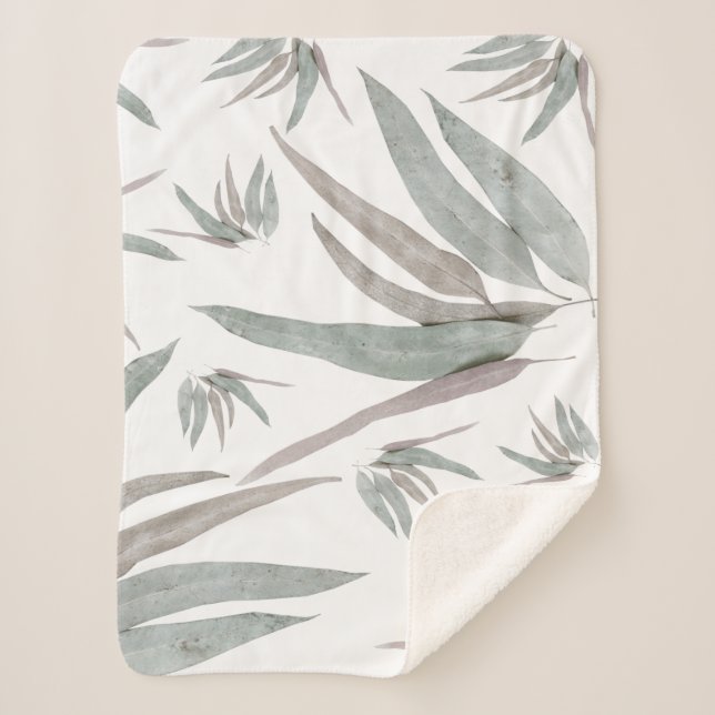 Eucalyptus Leaves Pattern Sherpa Blanket (Front)