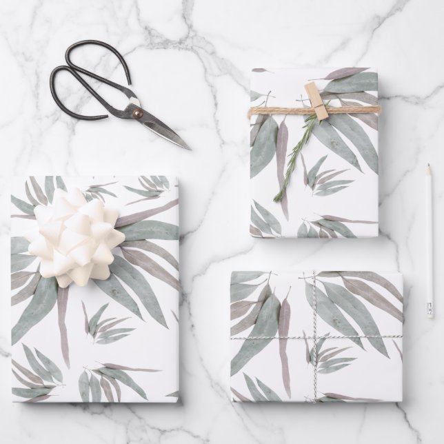 Eucalyptus Leaves Pattern Wrapping Paper Sheet (Front)
