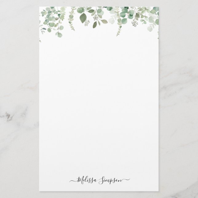 eucalyptus leaves personalized name stationery (Front)