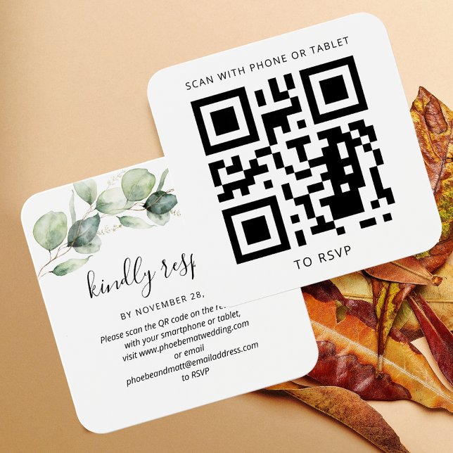 Eucalyptus Leaves QR Code Wedding Website RSVP (Eucalyptus QR Code Wedding RSVP Enclosure Card)