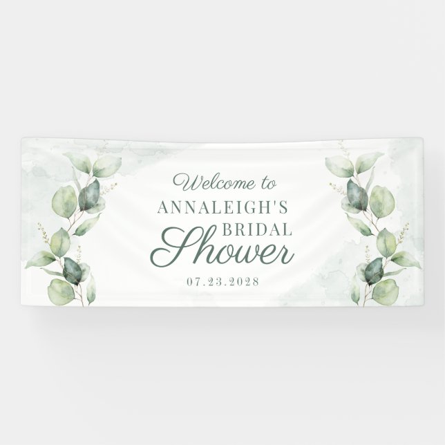 Eucalyptus Leaves Succulent Foliage Bridal Shower Banner (Horizontal)