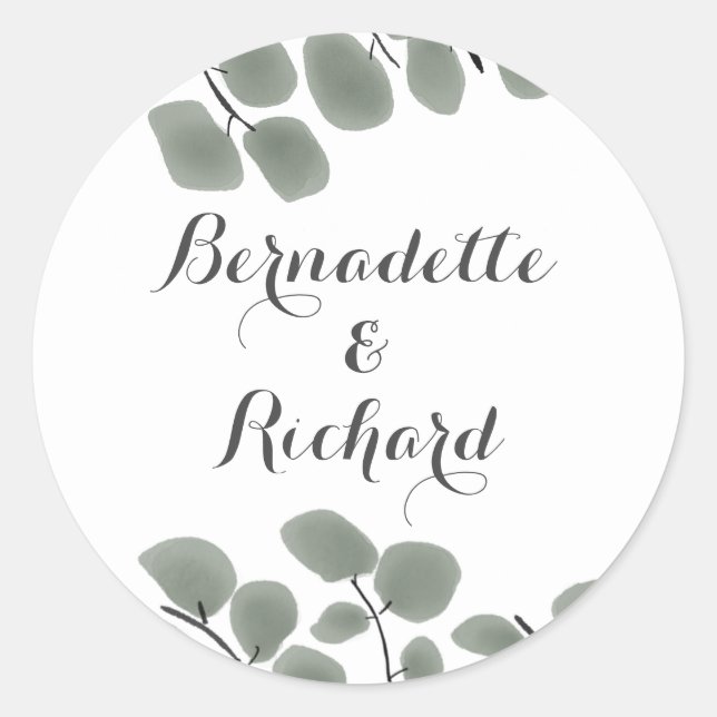 Eucalyptus Leaves Theme Classic Round Sticker (Front)