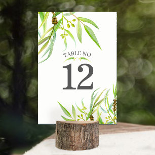 Eucalyptus leaves watercolor green wedding event table number