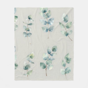 Eucalyptus Leaves Watercolor Pattern Fleece Blanket