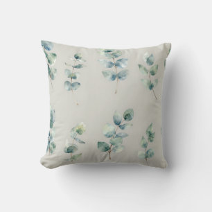 Eucalyptus Leaves Watercolor Pattern Throw Pillow