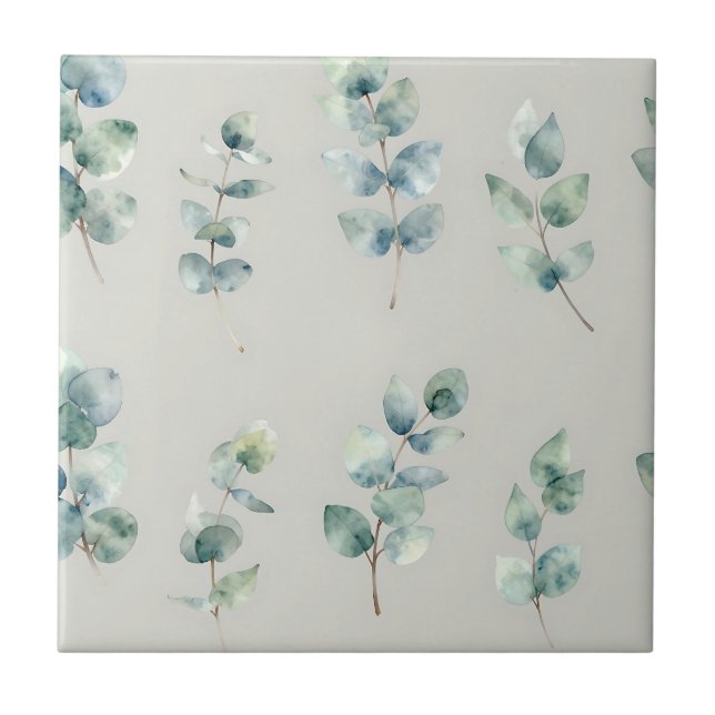 Eucalyptus Leaves Watercolor Pattern Tile (Front)