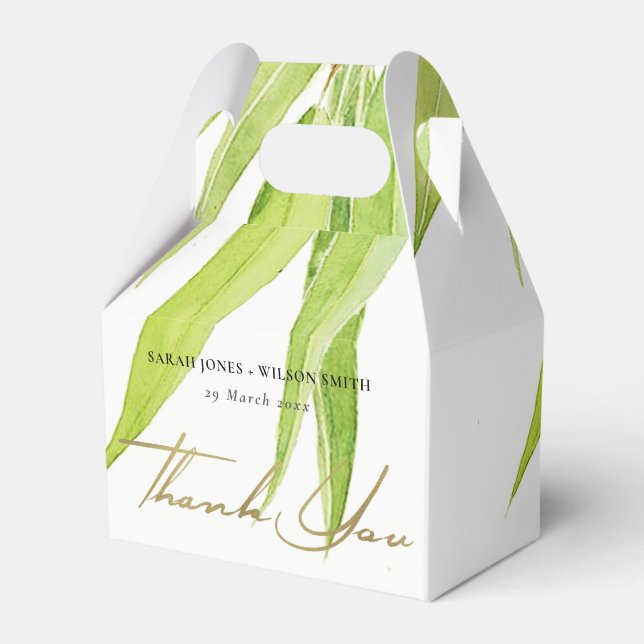 EUCALYPTUS LEAVES WATERCOLOUR FOLIAGE MONOGRAM FAVOR BOX (Front Side)