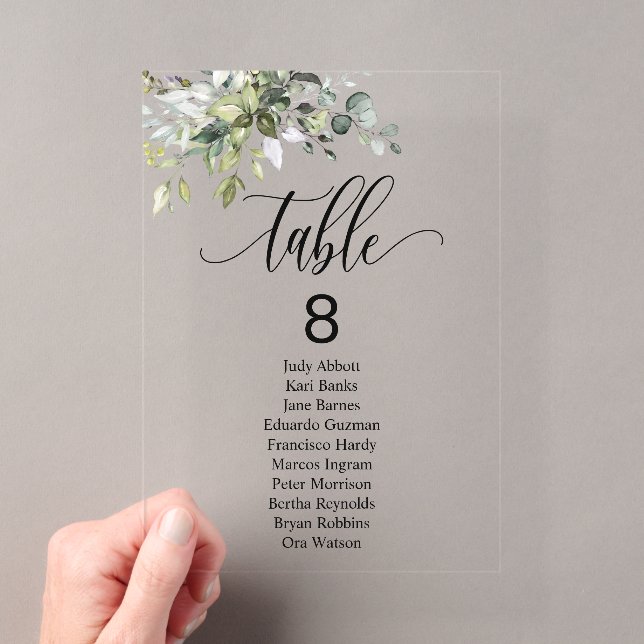 Eucalyptus Leaves Wedding Event Seating Chart Tabl Acrylic Invitations (Insitu (Handheld))