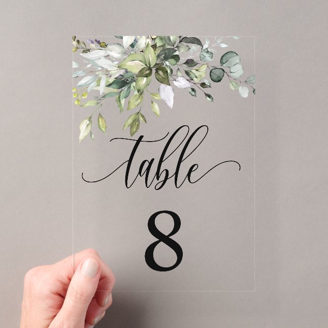 Eucalyptus Leaves Wedding Event Seating Table Card Acrylic Invitations (Insitu (Handheld))