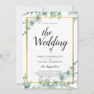 Eucalyptus Leaves WEDDING Greenery GOLD QR CODE  Invitation