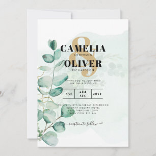 Eucalyptus Leaves Wedding Greenery QR CODE Modern Invitation