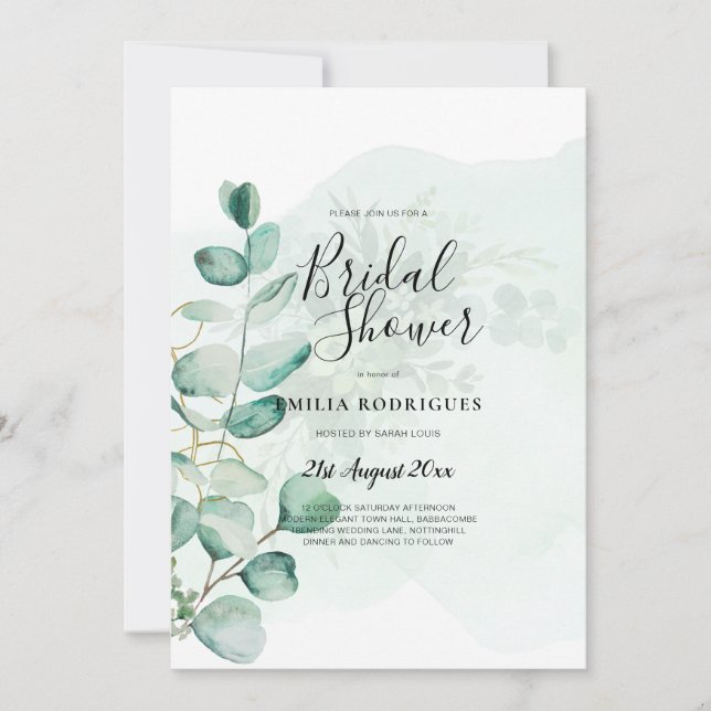 Eucalyptus Leaves Wedding Greenery QR CODE Modern Invitation (Front)