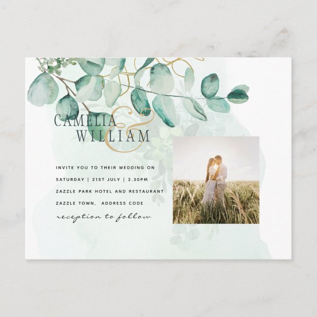 Eucalyptus Leaves Wedding Greenery QR CODE Modern Postcard (Front)
