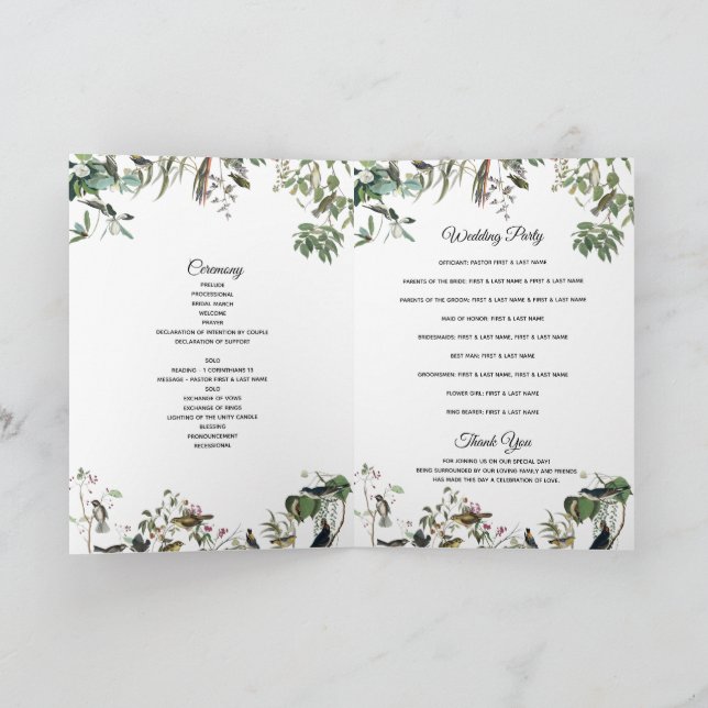 Eucalyptus Leaves Wedding Program Order of Service (Inside)