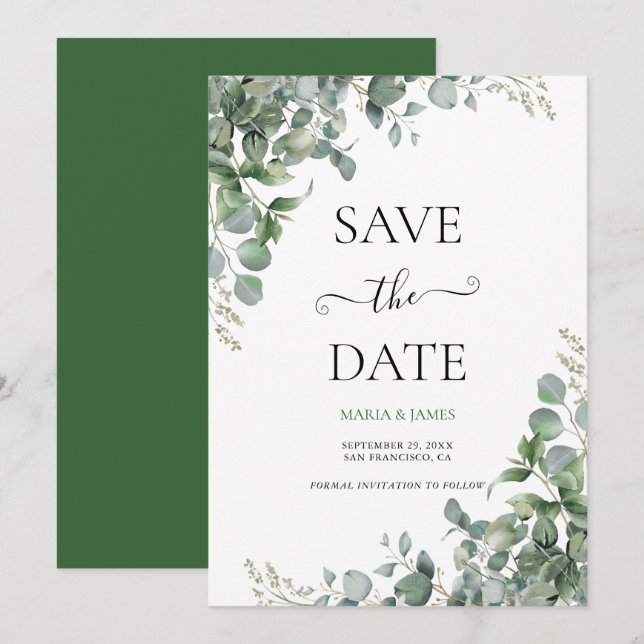 Eucalyptus Leaves Wedding Save The Date (Front/Back)