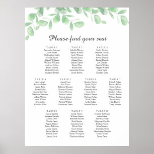 Eucalyptus leaves. Wedding Seating Chart Poster