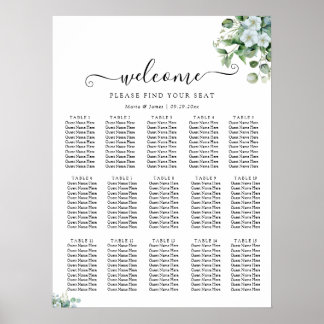 Eucalyptus Leaves Wedding Seating Chart Poster