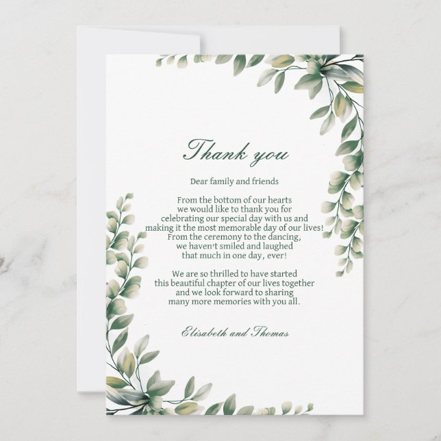 Eucalyptus leaves wedding thank you card  (Front)