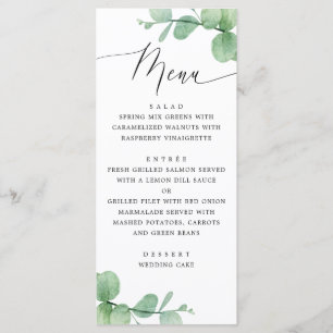Eucalyptus Leaves Wedding   Watercolor Botanical Menu