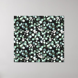 Eucalyptus Leaves: White Flowers Pattern Canvas Print