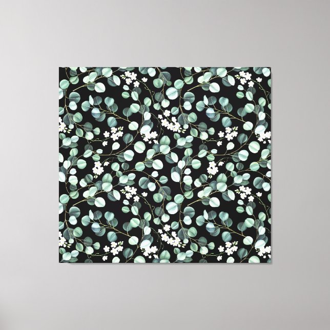 Eucalyptus Leaves: White Flowers Pattern Canvas Print (Front)