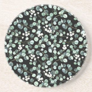 Eucalyptus Leaves: White Flowers Pattern Coaster
