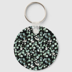 Eucalyptus Leaves: White Flowers Pattern Keychain
