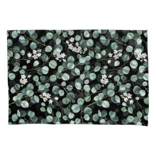 Eucalyptus Leaves: White Flowers Pattern Pillowcase