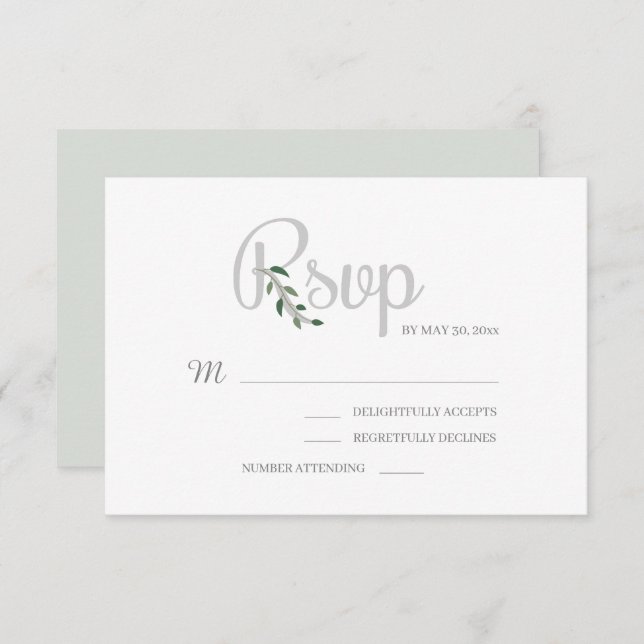 Eucalyptus Leaves White Grey Elegant Wedding RSVP Invitation (Front/Back)