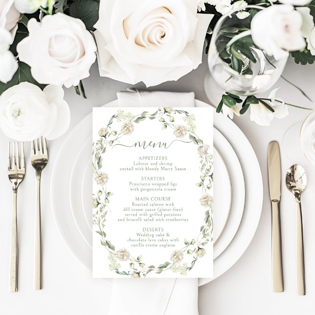 Eucalyptus Leaves White Peony Flowers Wedding Menu (Creator Uploaded)