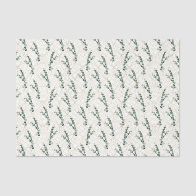 Eucalyptus Leaves with Gold Geometric Pattern Tissue Paper (Front)