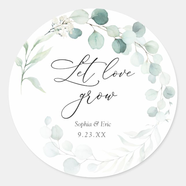 Eucalyptus Let Love Grow Plant Favour   Classic Round Sticker (Front)