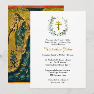 Eucalyptus Lilac Flowers Wreath Orthodox Baptism Invitation