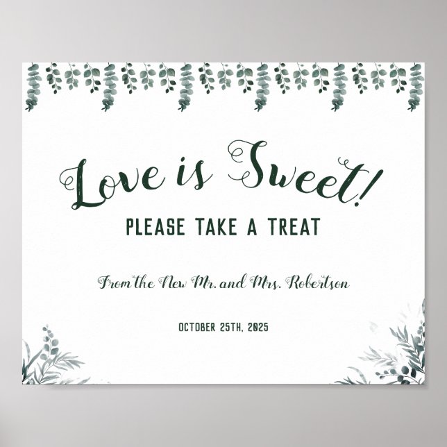 Eucalyptus Love is Sweet Bridal Shower Wedding Poster (Front)