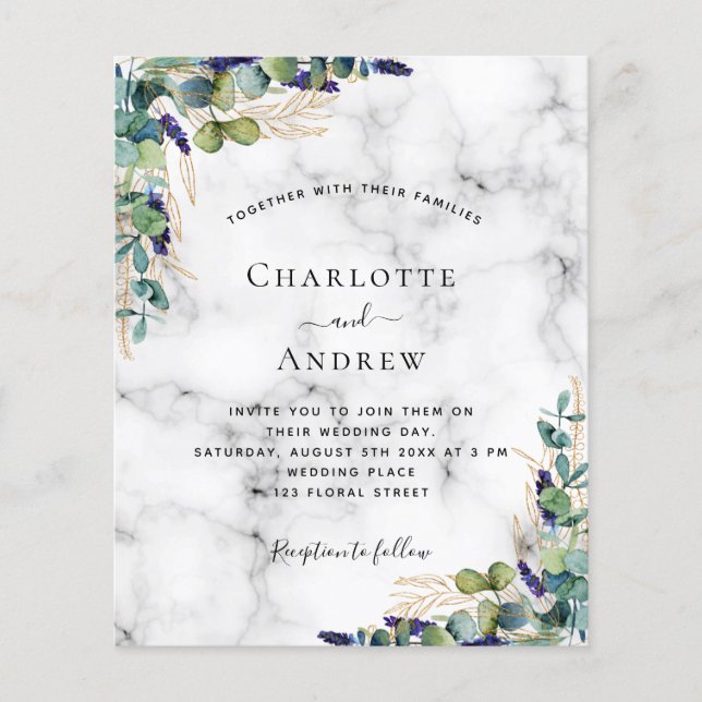 Eucalyptus marble QR code wedding invitation (Front)