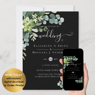 Eucalyptus Mariage Aquarelle verte Invitations