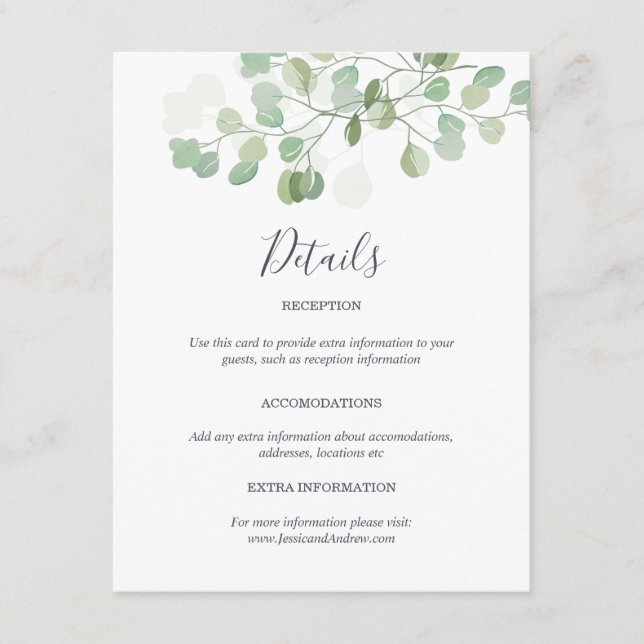 Eucalyptus Mariage Carte d'information invité Insé (Devant)