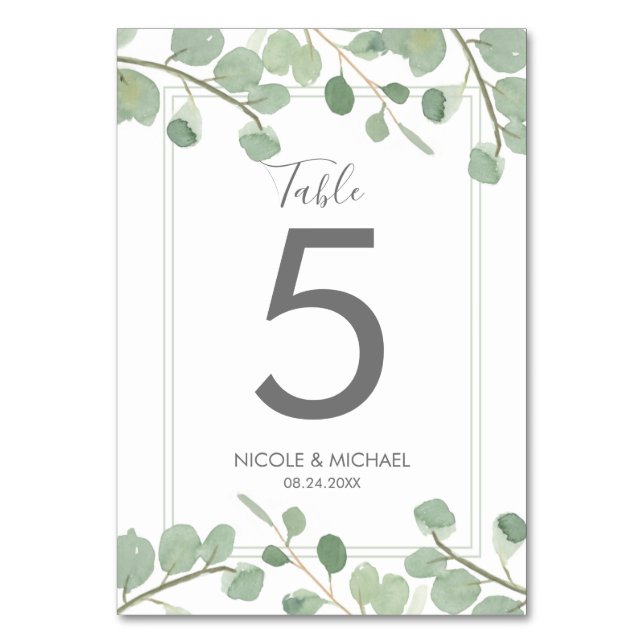 Eucalyptus Mariage d'aquarelle Numéro de table (Par défaut)