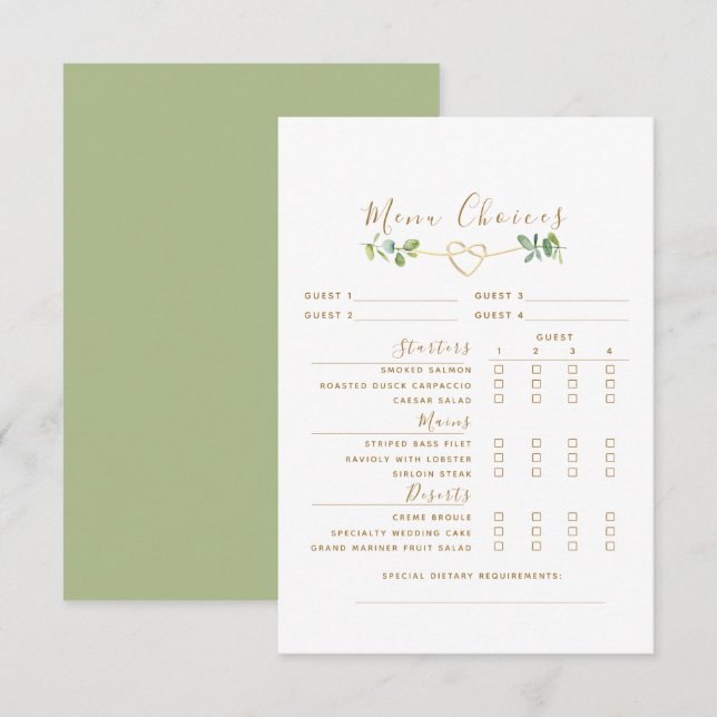 Eucalyptus Mariage de la réception Menu Carte de b (Devant / Derrière)