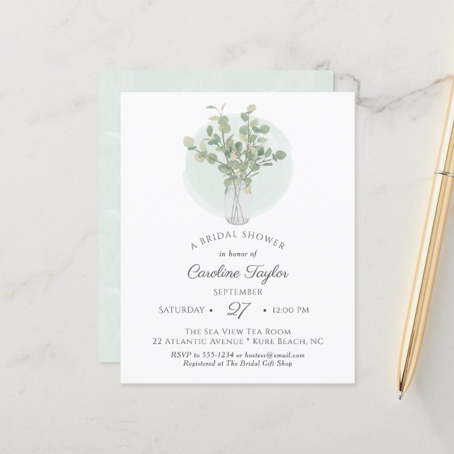Eucalyptus Mason Jar Monogram Bridal Shower (Front/Back In Situ)